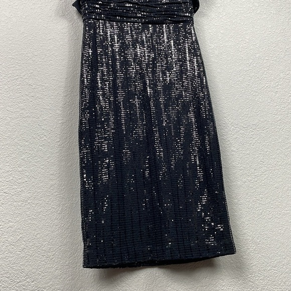 NWT Badgley Mischka Sequin Flutter Sleeve Sheath Dress Sparkle Party Black Sz 2 - Picture 7 of 17